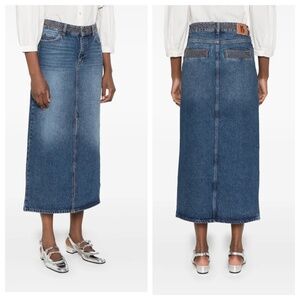 NWT ba&sh Math Straight-Cut Denim Midi Skirt w Front Slit in Blue Jeans Size 6